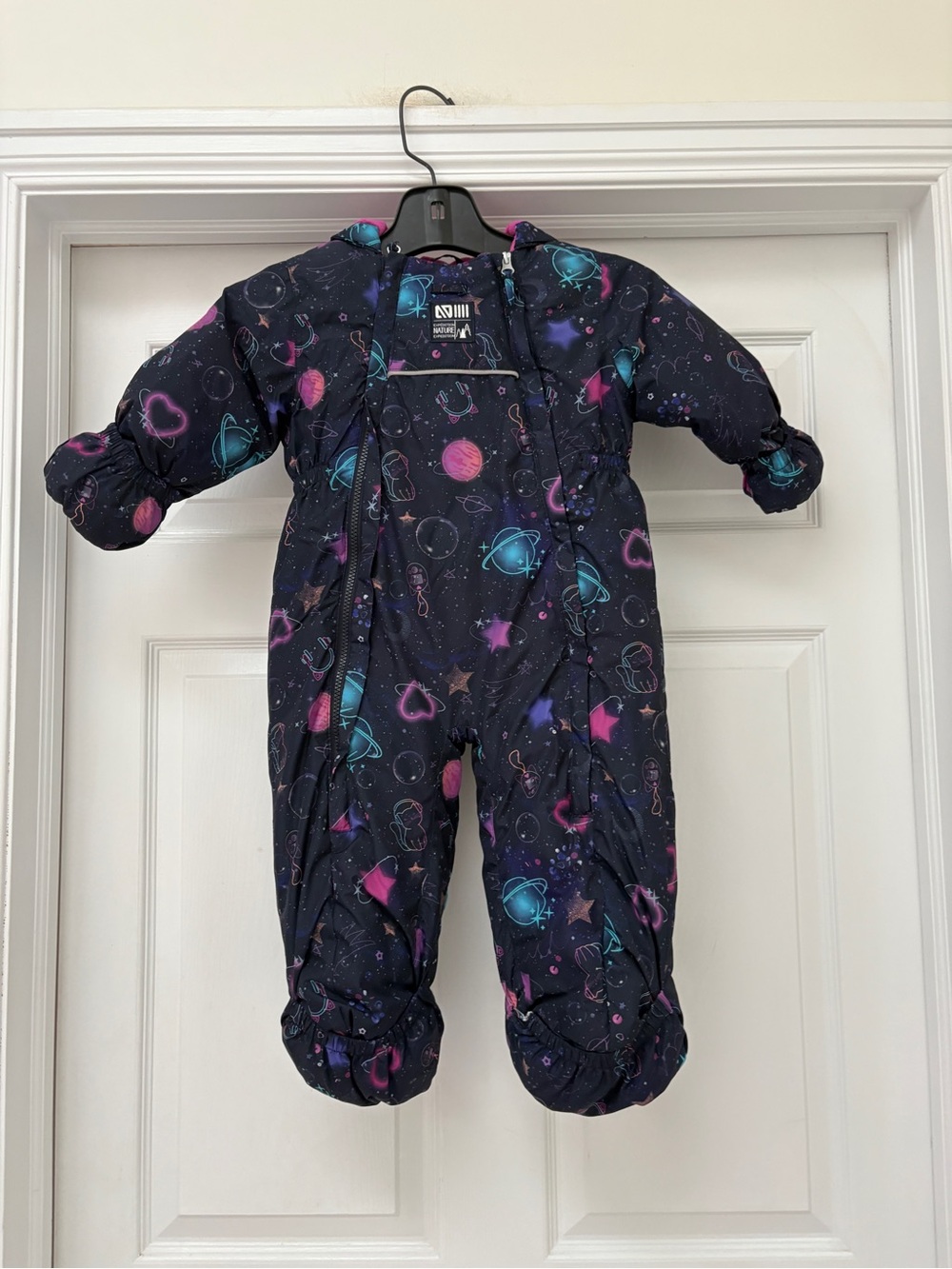 Kids Navy Space-Print Insulated One-Piece Snowsuit